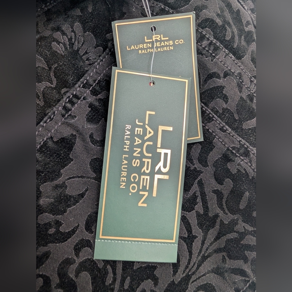 NWT LRL Midnight Damask Black Jeans Size 12 Floral Pattered Classic Straight Fit - Picture 12 of 16